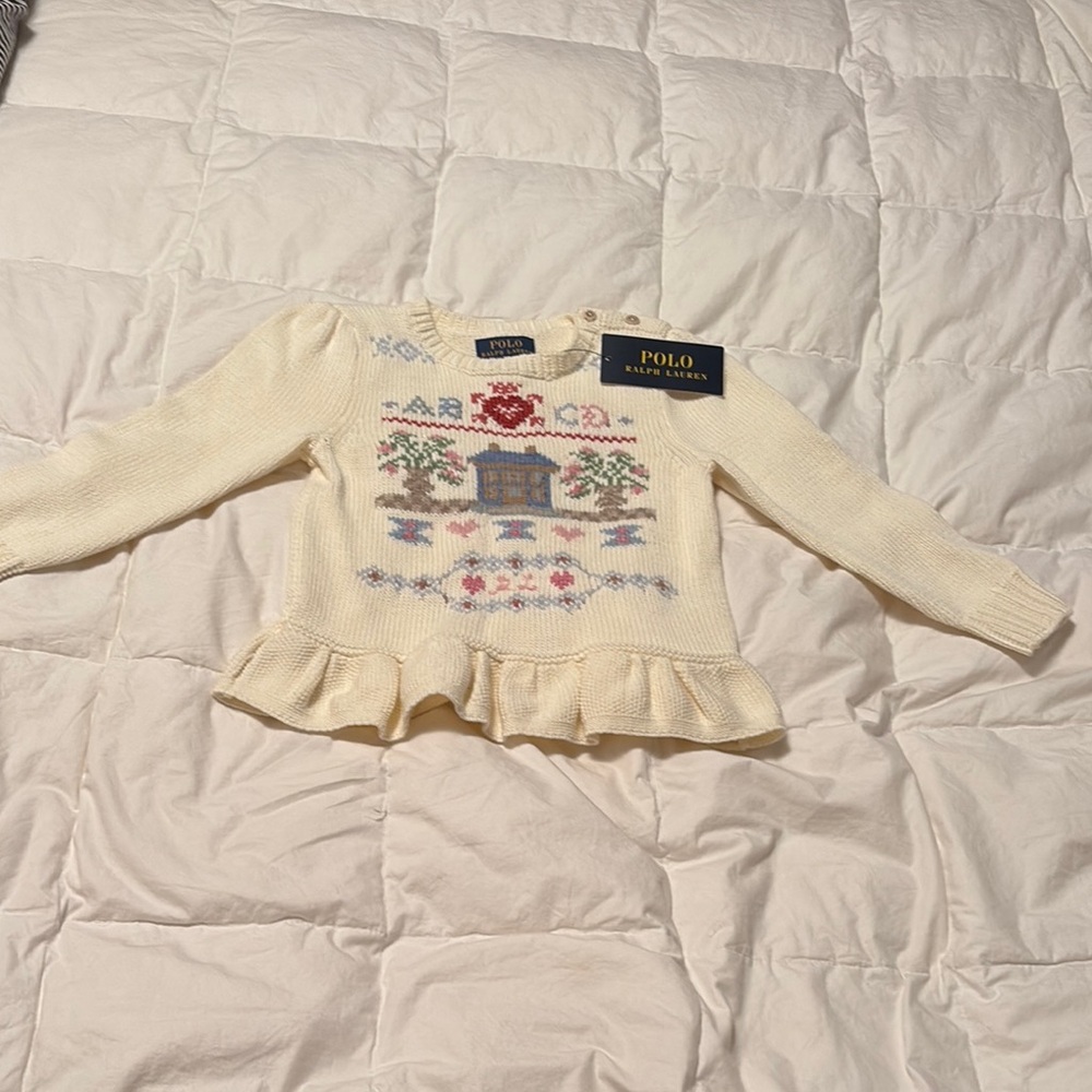 Polo Ralph Lauren Cream Sweater with Ruffle Hem